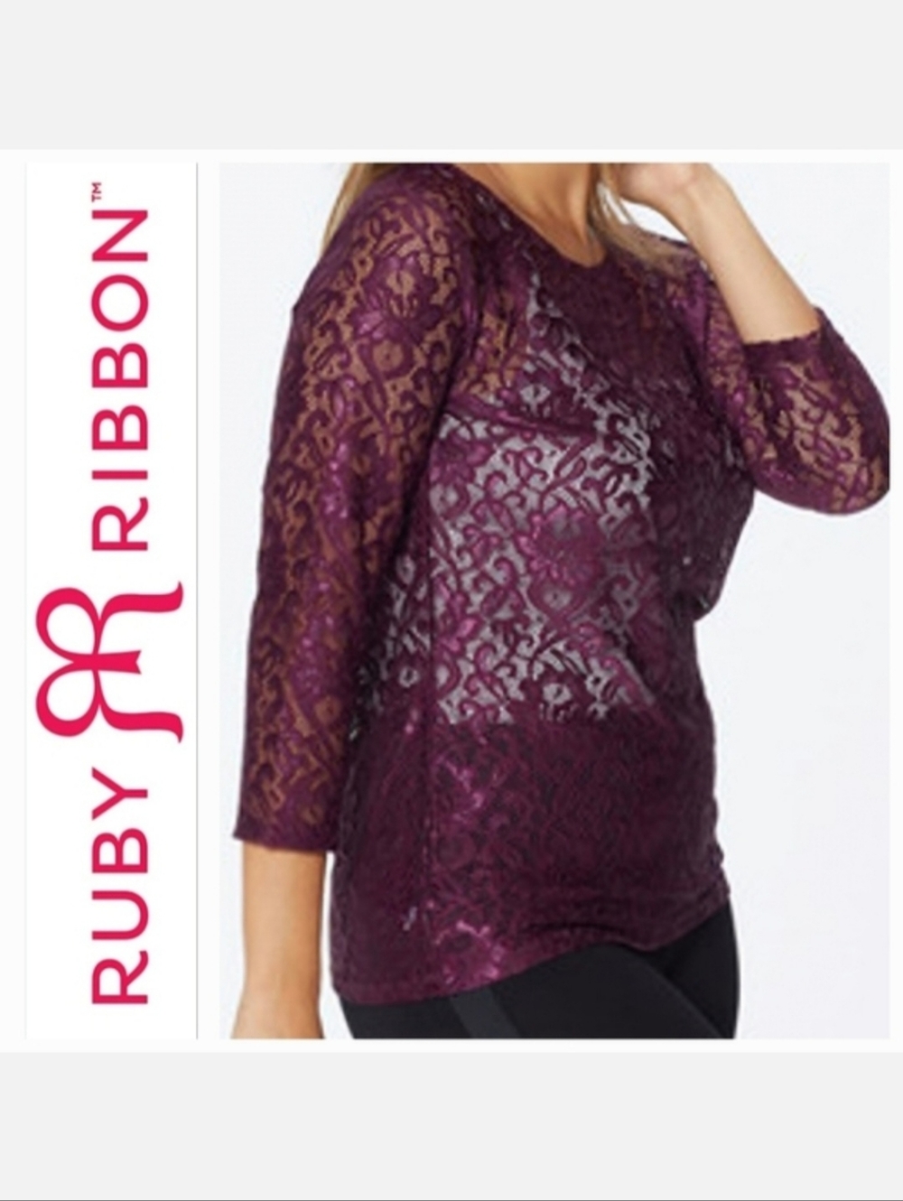 NWT Ruby Ribbon Chantilly Lace Top Size Large